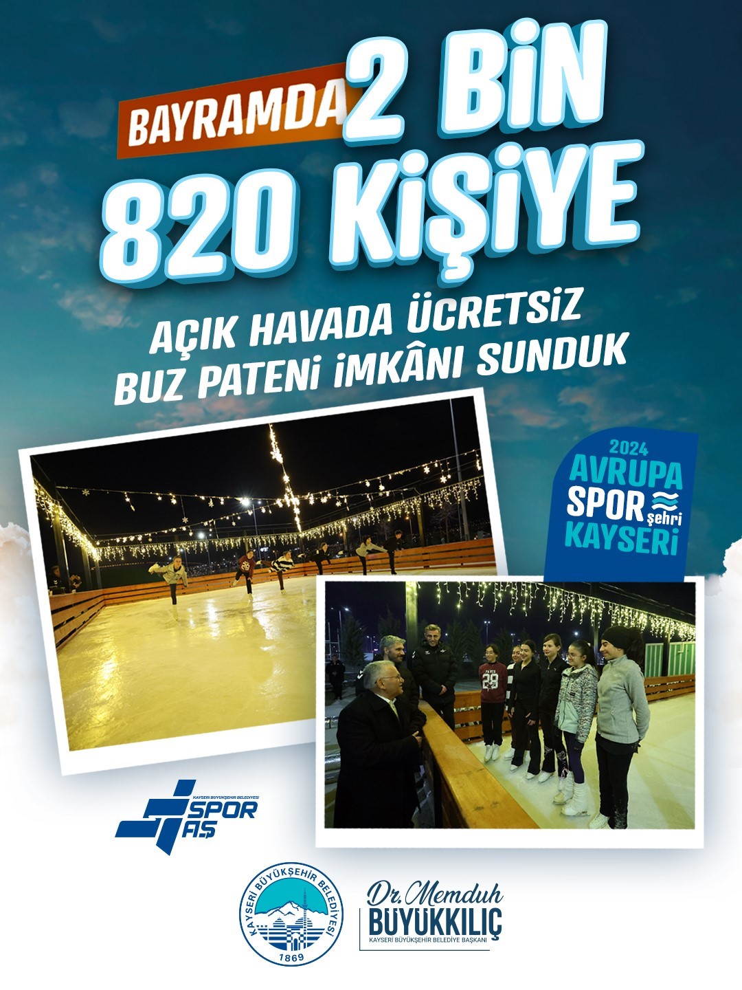 Büyükşehir’in açık hava buz pateni pisti bayramda 2 bin 820 kişiye hizmet verdi
