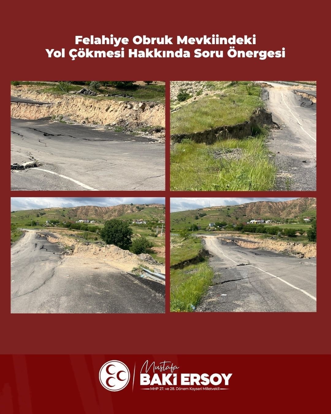 Baki Ersoy, Felahiye’de çöken yolu TBMM gündemine taşıdı
