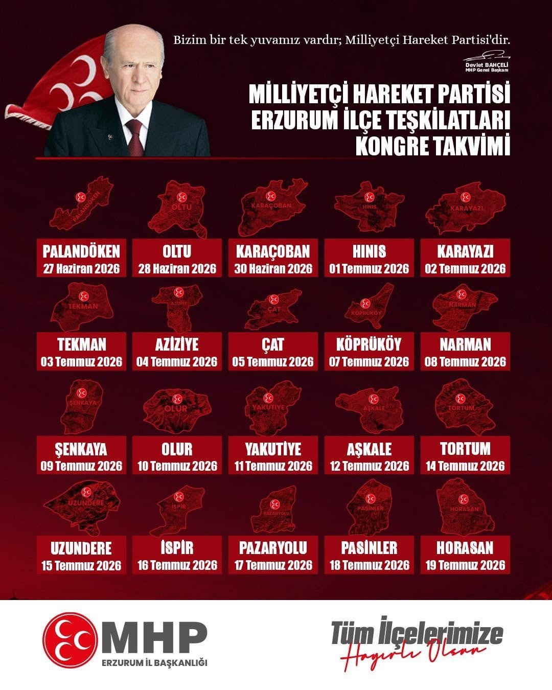 MHP Erzurum’da ilçe kongre takvimi açıklandı
