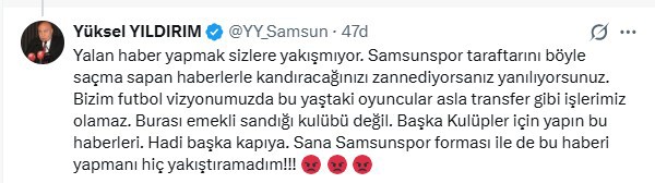 Yüksel Yıldırım’dan Enner Valencia söylentisine tepki: "Samsunspor, emekli sandığı kulübü değil"
